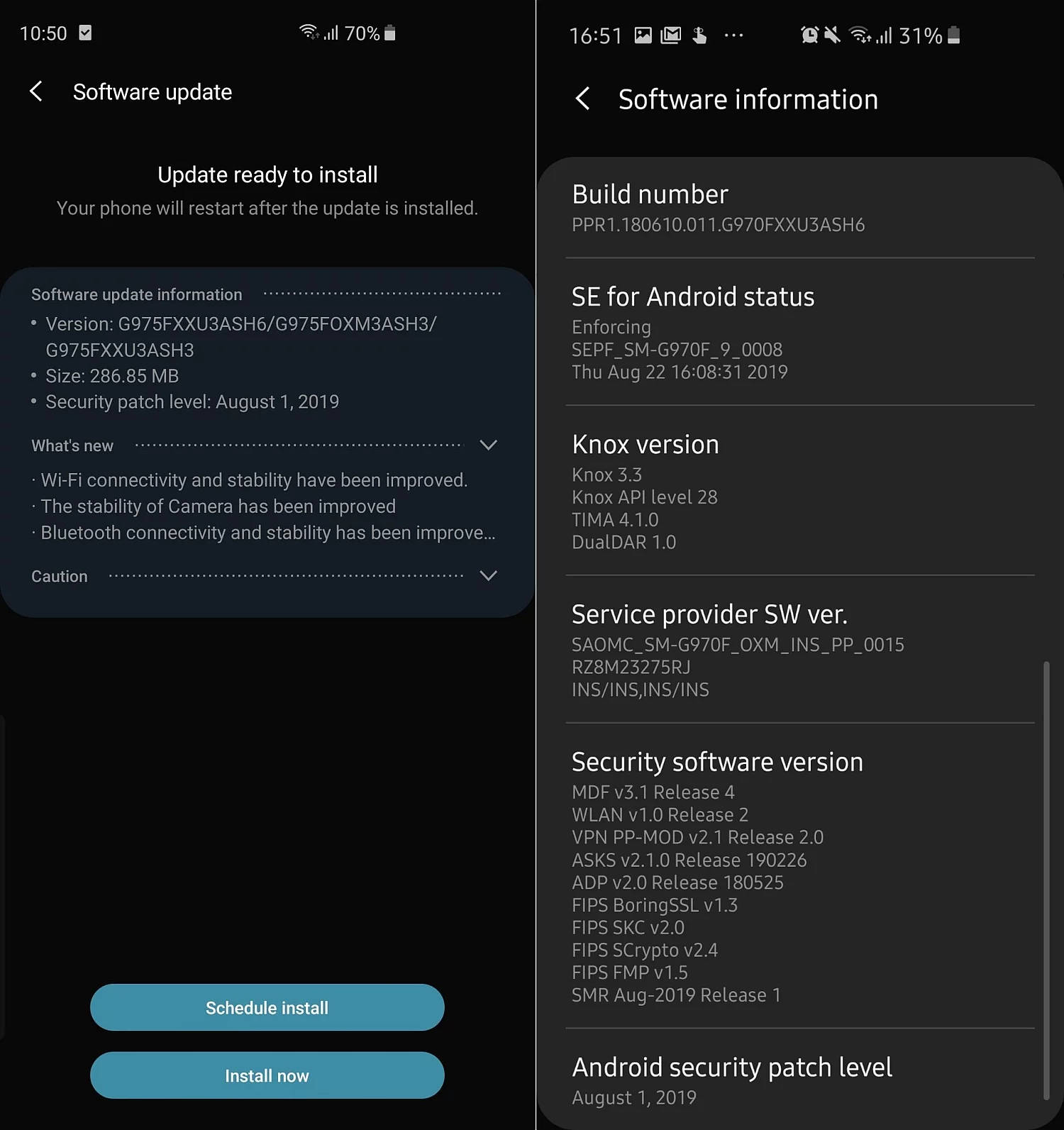 Samsung Galaxy S10 sierpniowa aktualizacja sierpniowe poprawki bezpieczeństwa firmware ASH6