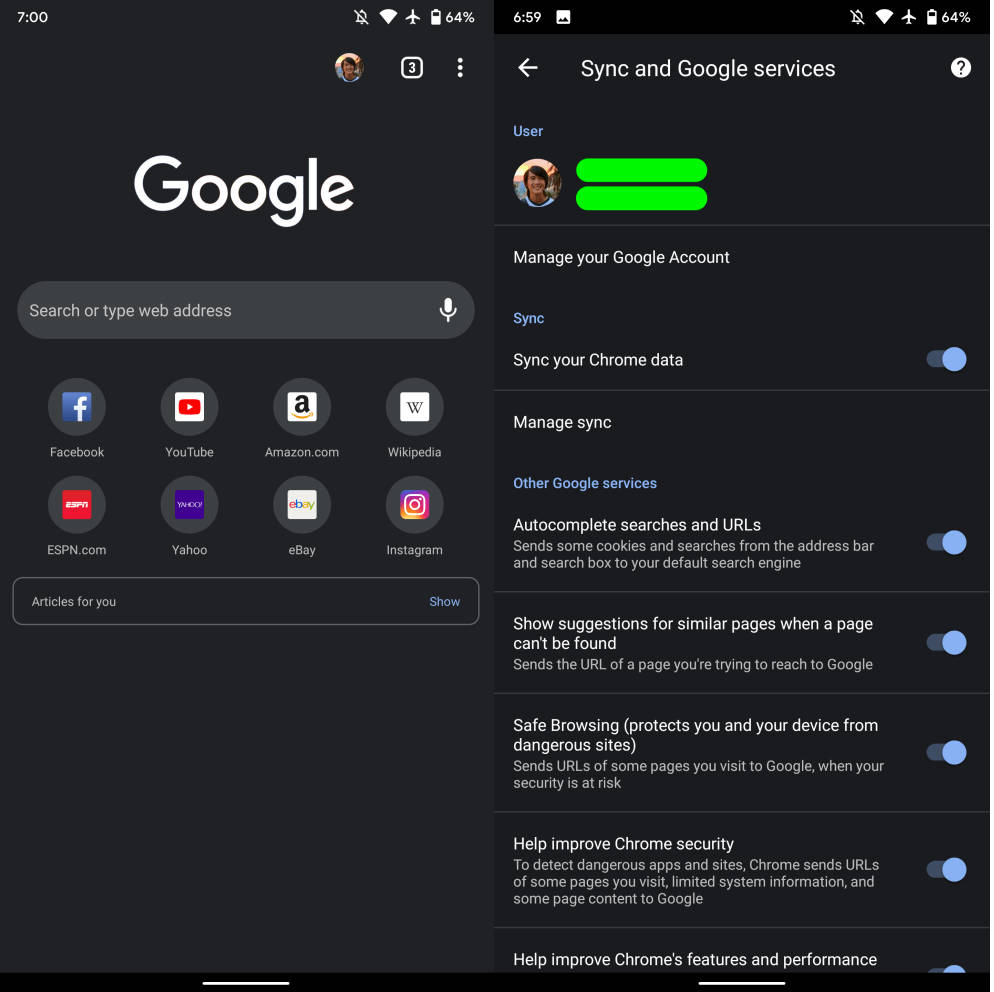 Chrome na Androida awatar konto Google skrót nowa karta
