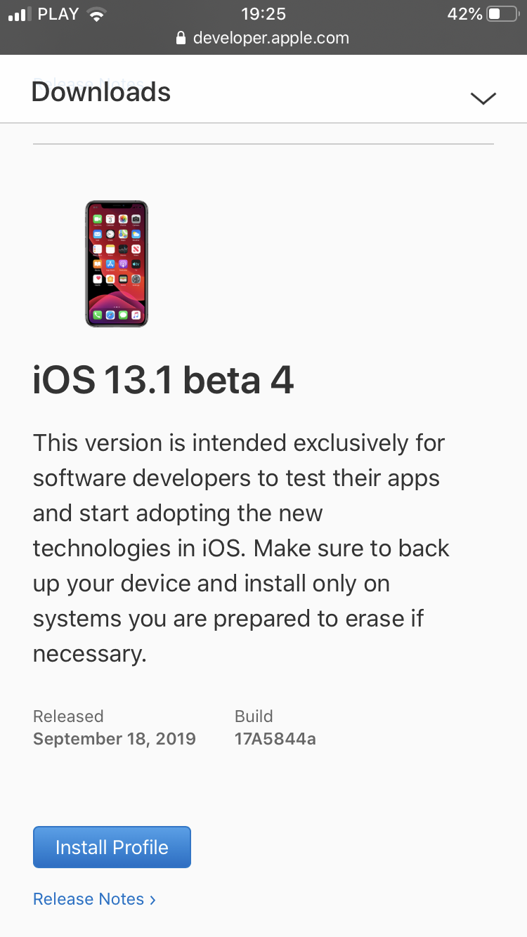 iOS 13.1 Beta 4 Apple iPhone 