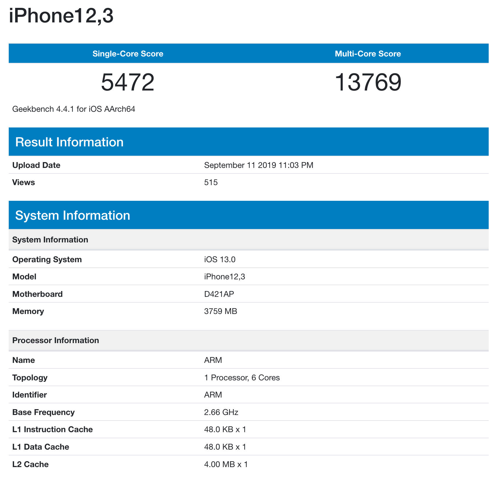 iPhone 11 Pro Max benchmarki Geekbench wydajność Apple A13 Bionic procesor opinie