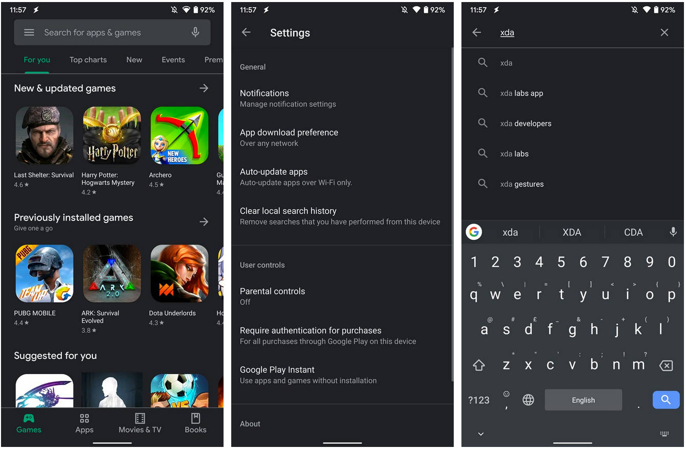 Google Sklep Play z dark mode ciemny motyw Android 10 jak włączyć aktywować