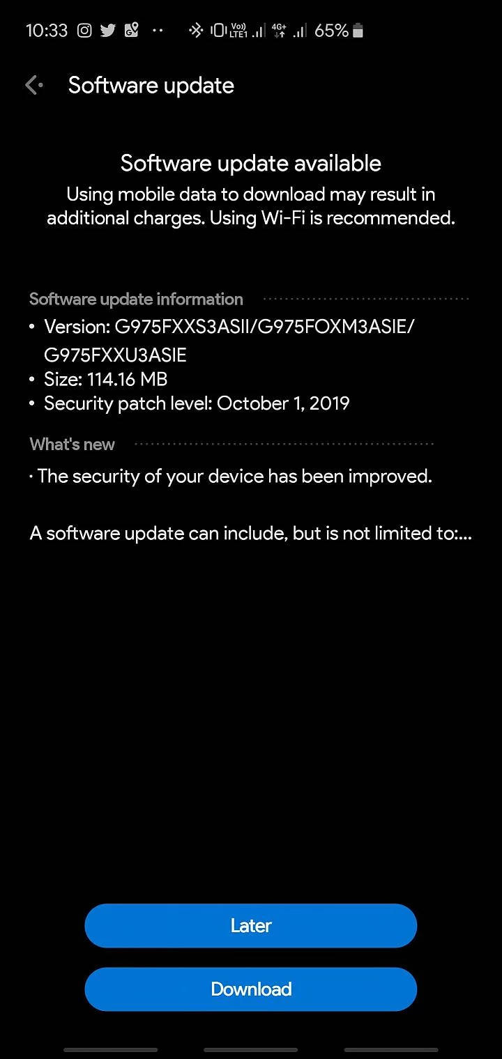 Samsung Galaxy S10 październikowa aktualizacja październikowe poprawki bezpieczeństwa Google Android