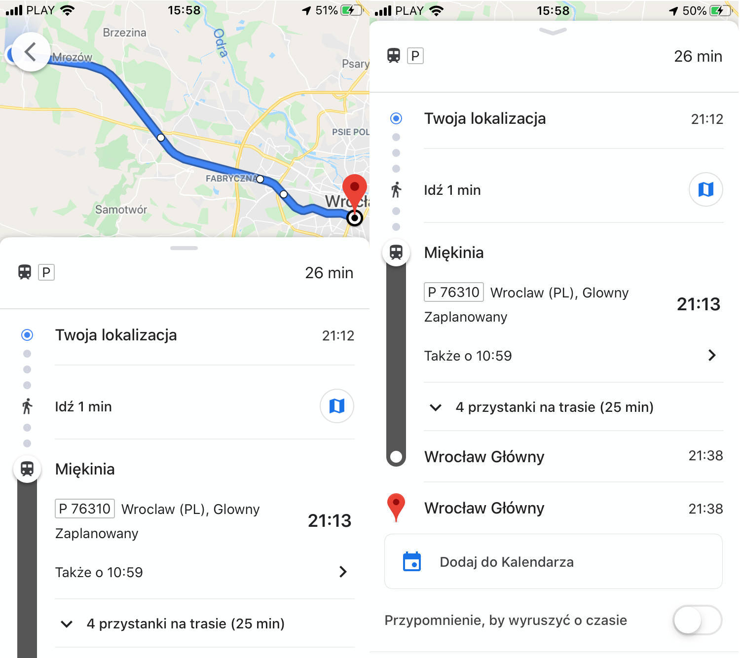 Mapy Google Maps przystaki linie ulubione środki transportu publicznego
