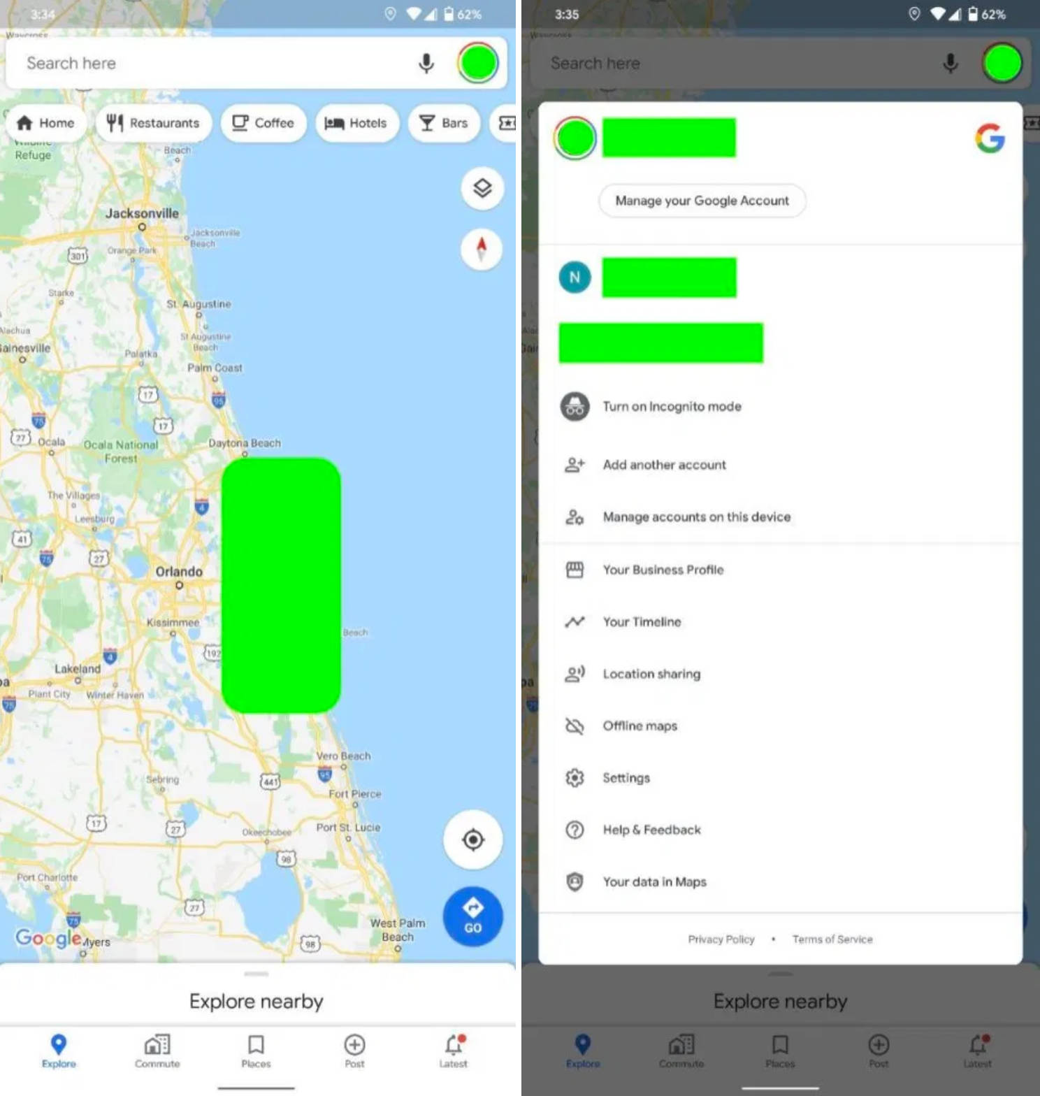 Google Maps na Androida nowy pasek dolny