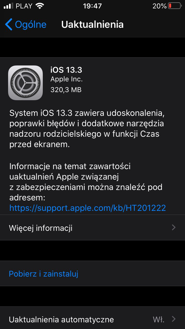 aktualizacja iOS 13.3 co nowego czy warto instalować Apple iPhone opinie