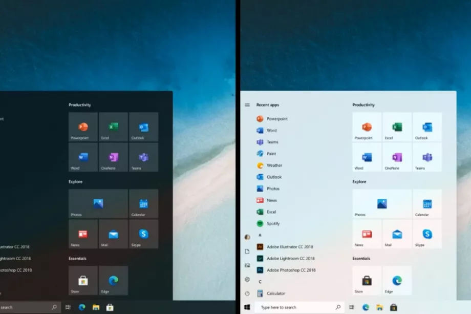 nowe menu Start z Windows 10 jak Windows 10X Microsoft jakie zmiany nowości