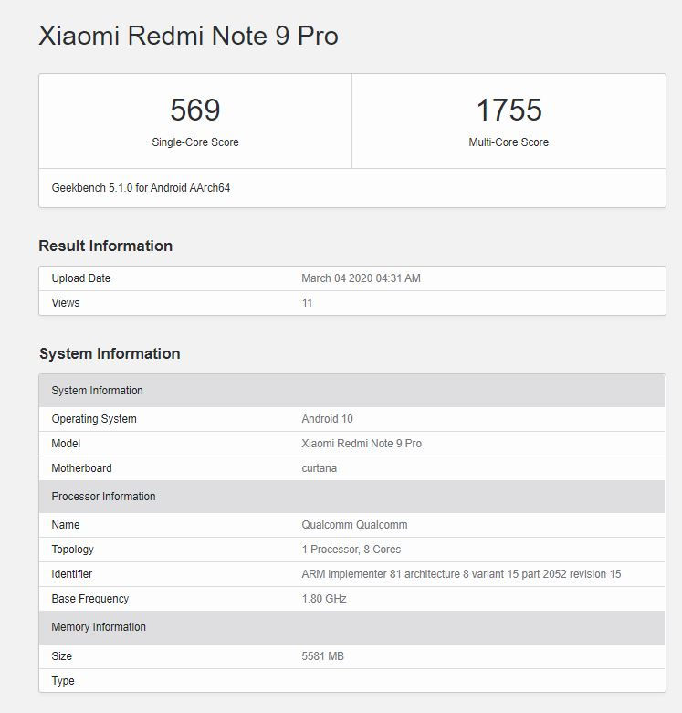 Xiaomi Redmi Note 9 Pro jaki procesor Snapdragon Geekbench specyfikacja dane techniczne plotki przecieki wycieki kiedy premiera
