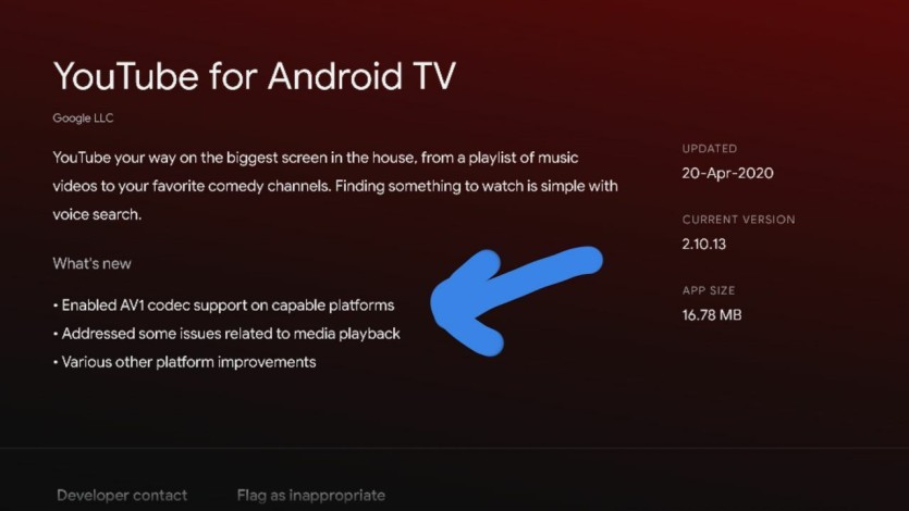 YouTube na Android TV kodek AV1 aktualizacja