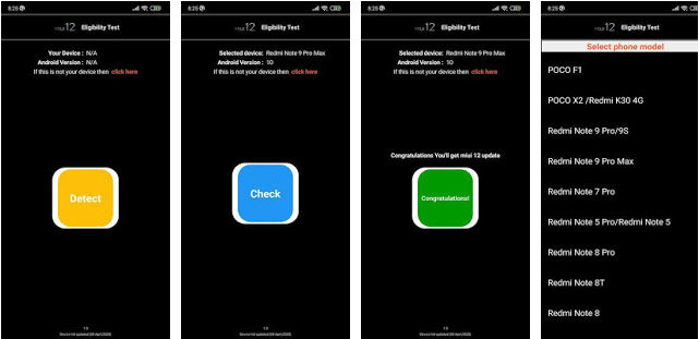 aplikacja MIUI 12 Eligibility Test z Google Play Xiaomi