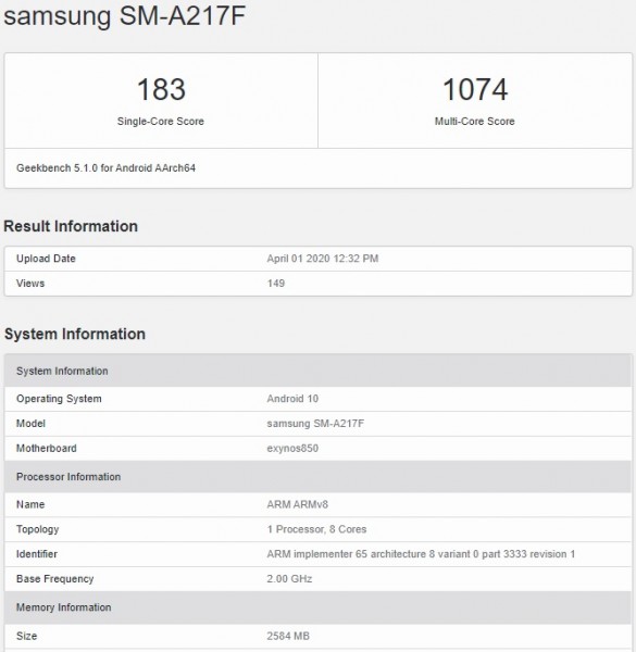 Samsung Galaxy A21s plotki przecieki wycieki specyfikacja dane techniczne Exynos 850