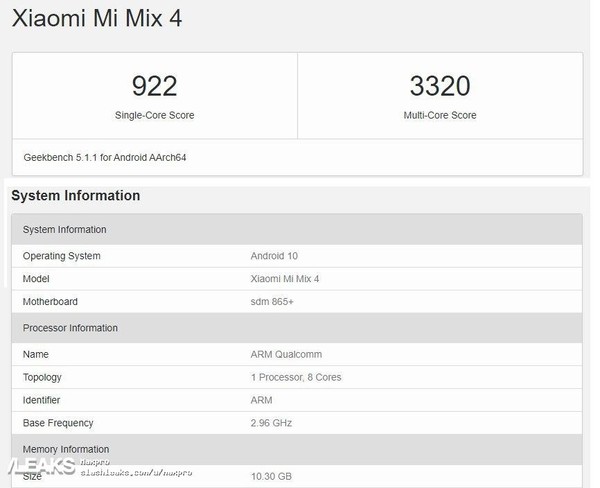 Xiaomi Mi Mix 4 Geekbench plotki przecieki wycieki kiedy premiera specyfikacja