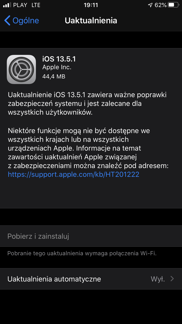aktualizacja iOS 13.5.1 iPadOS 13.5.1 co nowego nowości wykaz zmian czy warto instalować opinie