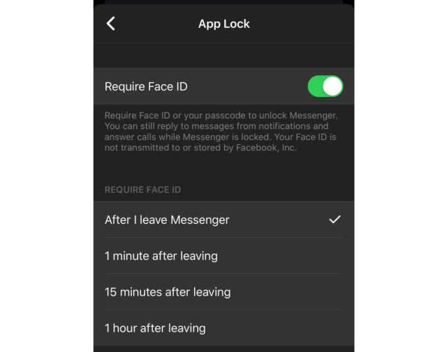 Facebook Messenger blokowanie aplikacji Touch ID Face ID na iPhone