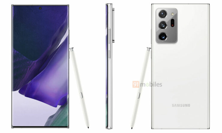 biały Samsung Galaxy Note 20 Ultra rendery potki przecieki wycieki specyfikacja dane techniczne