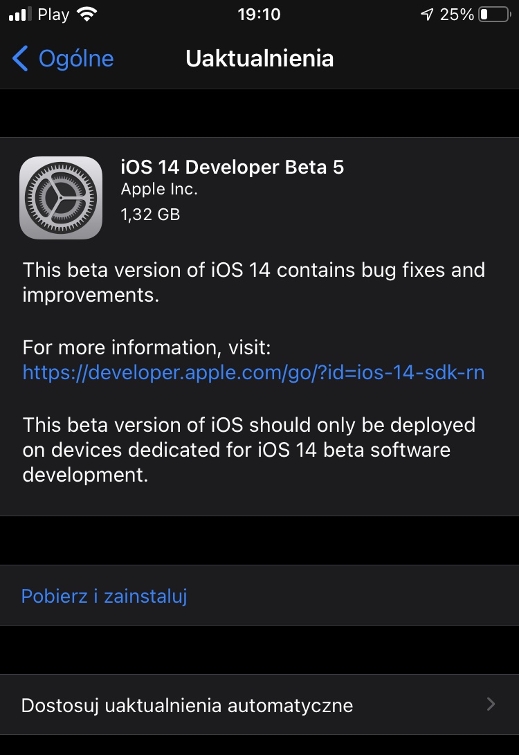 aktualizacja iOS 14 beta 5 Apple iPhone