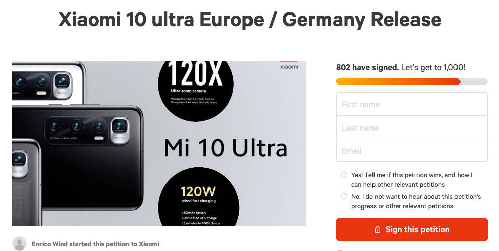 fani Xiaomi Mi 10 Ultra Global kiedy premiera petycja