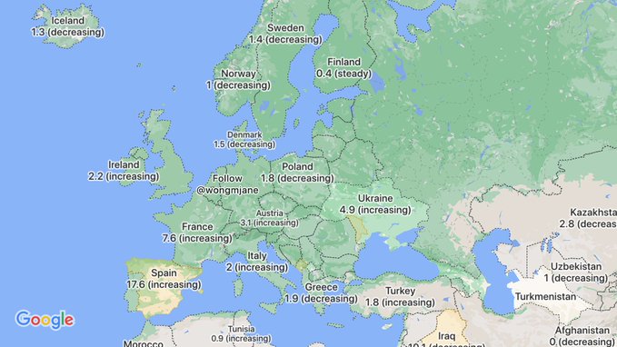 Mapy Google Maps epidemie COVID-19 warstwa