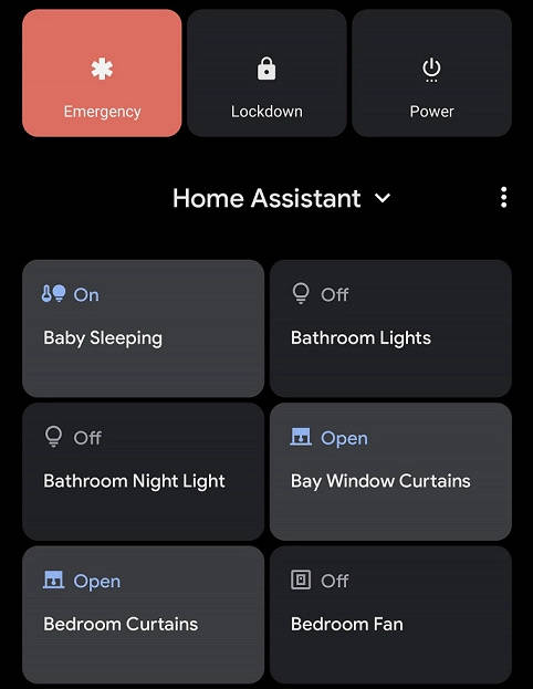 aplikacja Home Assistant 3.0 skróty menu zasilania Android 11