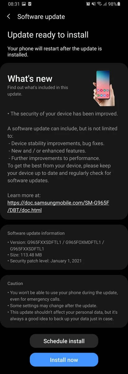 Samsung Galaxy S9 Plus styczniowe poprawki bezpieczeństwa aktualizacja