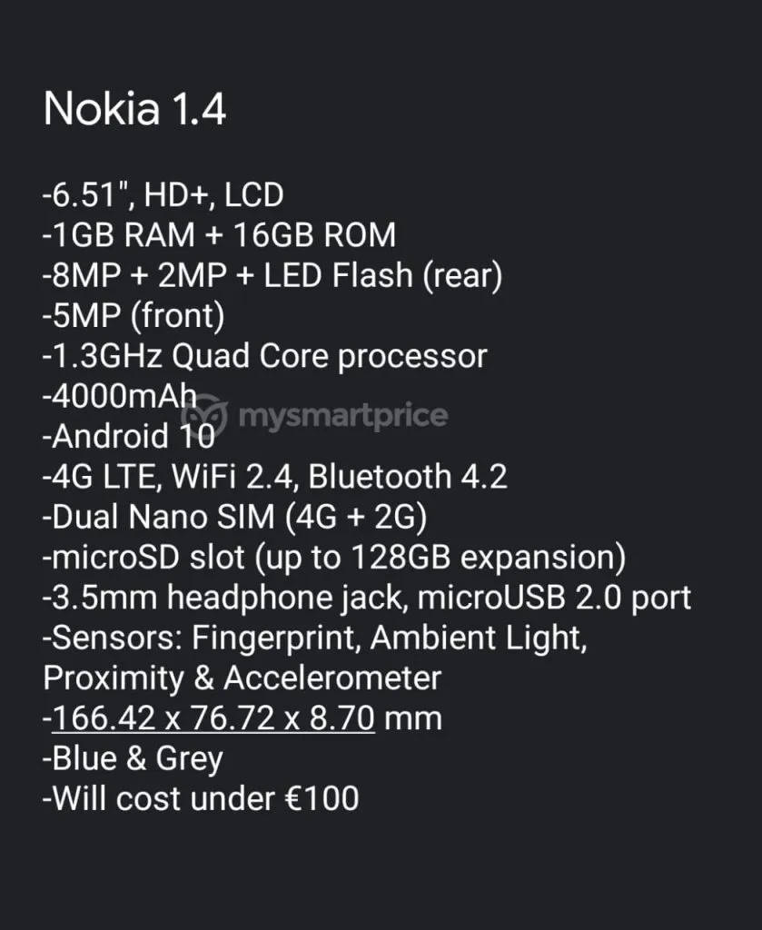 kiedy premiera Nokia 1.4 cena specyfikacja techniczna