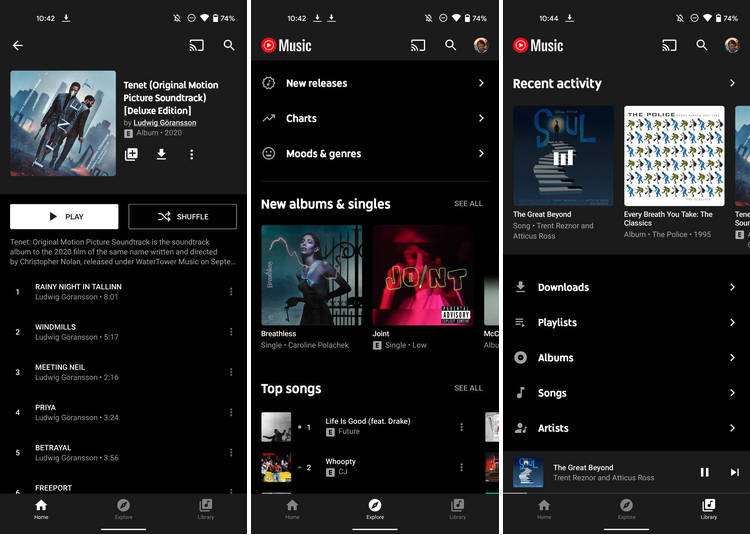 aplikacja YouTube Music web dark mode Android ciemny motyw