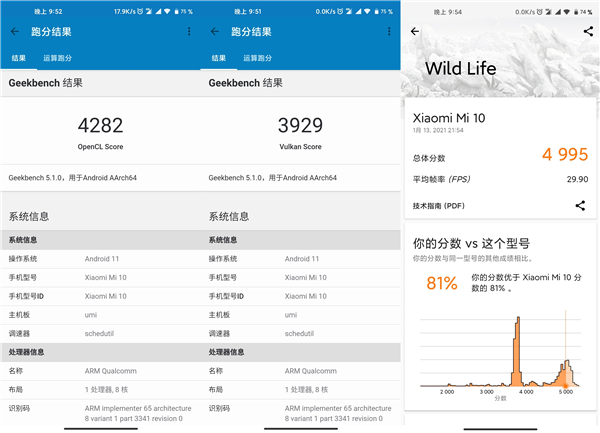 Xiaomi Mi 10S Snapdragon 870 benchmarki wydajność vs Xiaomi Mi 11