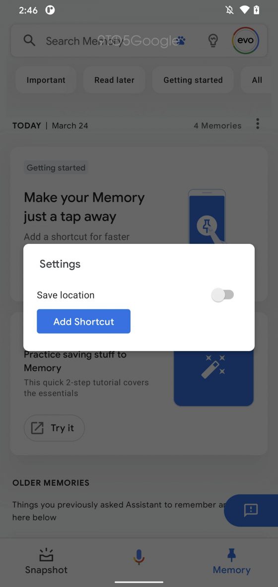 Asystent Google funkcja Memory organizer Android