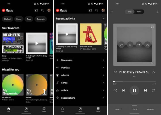 aplikacja YouTube Music na Androida nowe ikonki