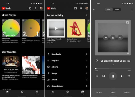 aplikacja YouTube Music na Androida nowe ikonki