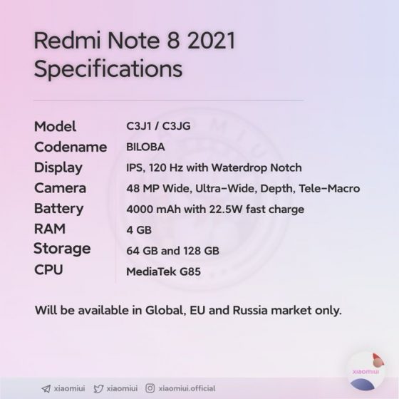 kiedy Redmi Note 8 2021 cena specyfikacja techniczna plotki przecieki wycieki