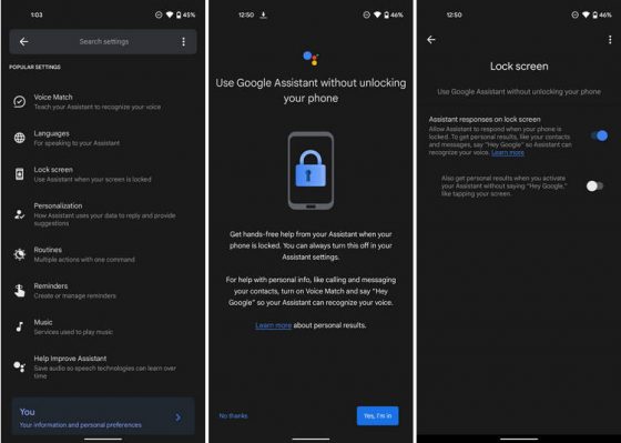 Asystent Google ustawienia ekran blokady Android ustawienia