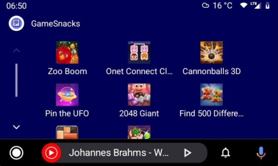 gry GameSnacks w Android Auto 6.7 beta