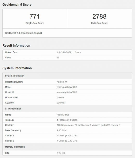 kiedy premiera Samsung Galaxy A52s specyfikacja techniczna Snapdragon 778G Geekbench