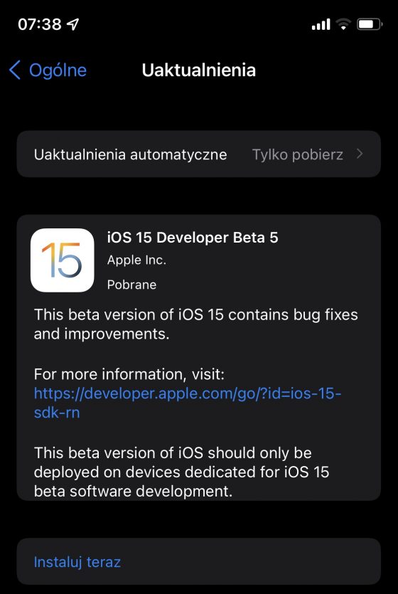 aktualizacja iOS 15 beta 5 Appkle nowe ikonki nowości zmiany co nowego