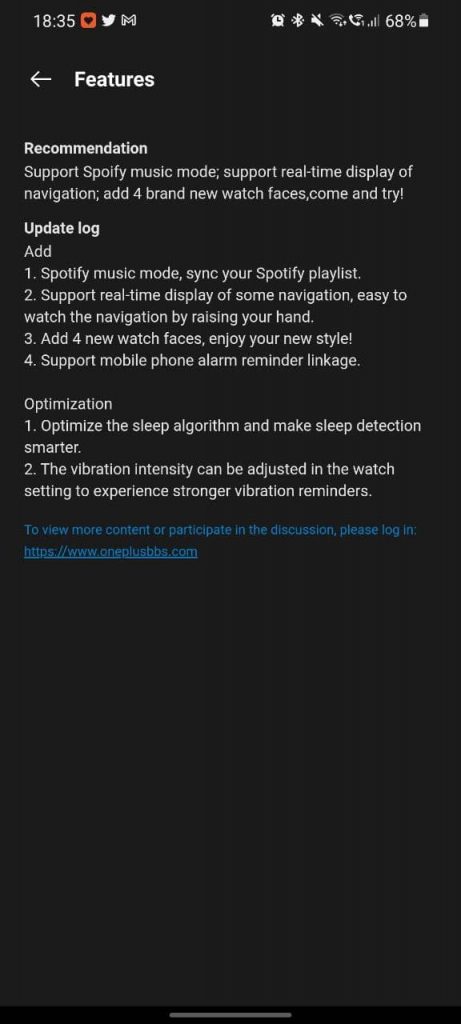 smartwatch OnePlus Watch aktualizacja firmware tryb Spotify
