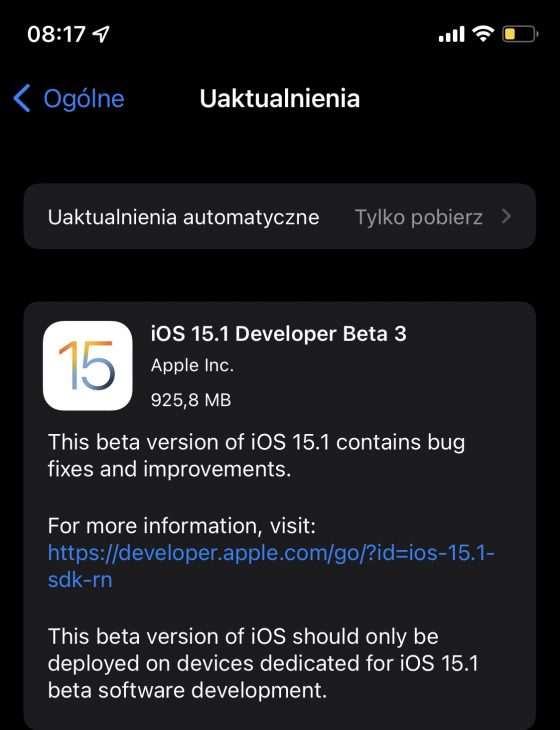aktualizacja iOS 15.1 beta 3 Apple iPhone 13 Pro ProRes