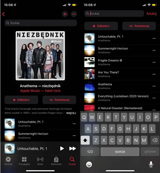 co nowego nowości iOS 15.2 beta 3 Apple Music iPhone wyszukiwanie playlisty
