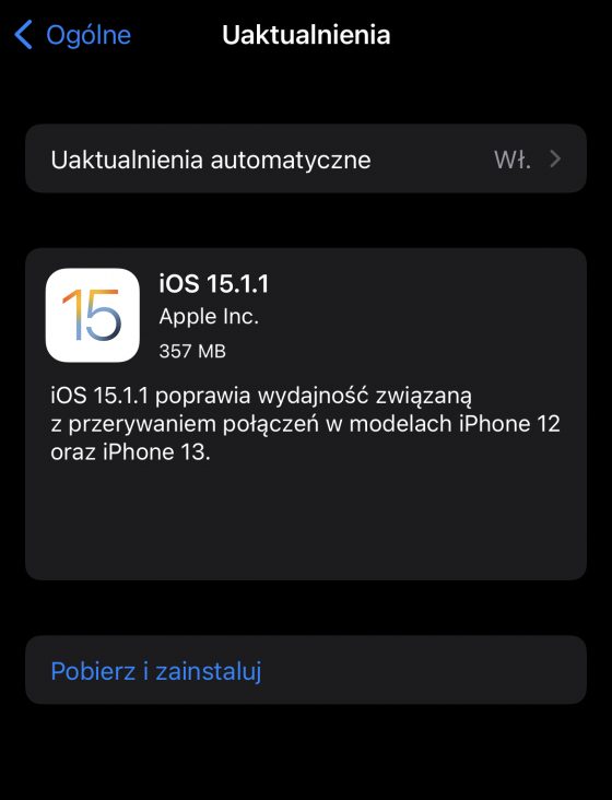 aktualizacja iOS 15.1.1 co nowego nowości poprawki Apple iPhone 13 12