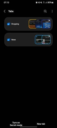 aplikacja Samsung Internet beta dolny pasek adresu