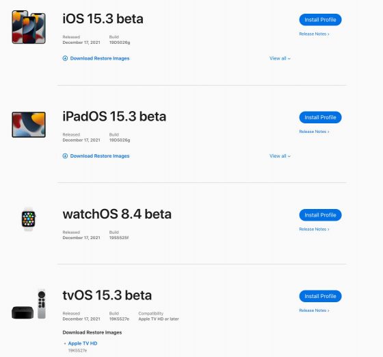 kiedy aktualizacja OS 15.3 beta 1 iPadOS 15.3 tvOS watchOS 8.4 Apple