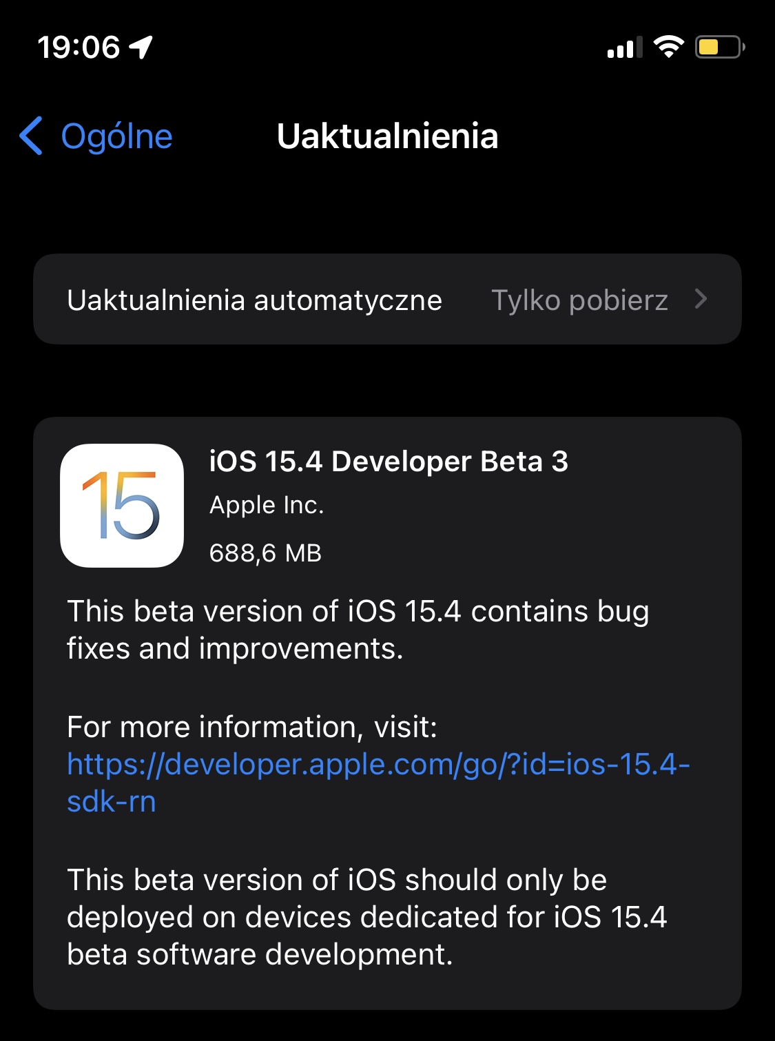 iOS 15.4 beta 3 aktualizacja Apple iPhone