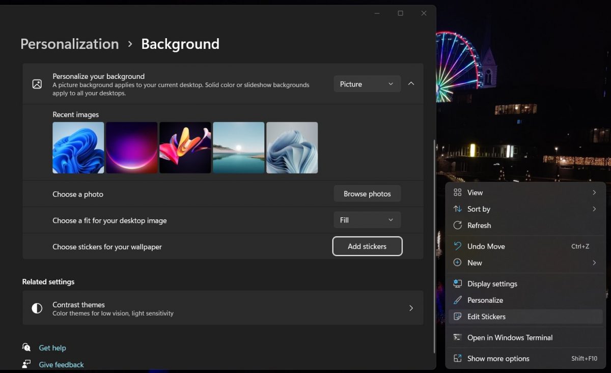 nowe funkcje Windows 11 naklejki na tapety