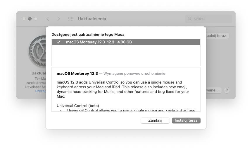 aktualizacja Apple macOS 12.3 co nowego nowości Mac uniwersalna kontrola