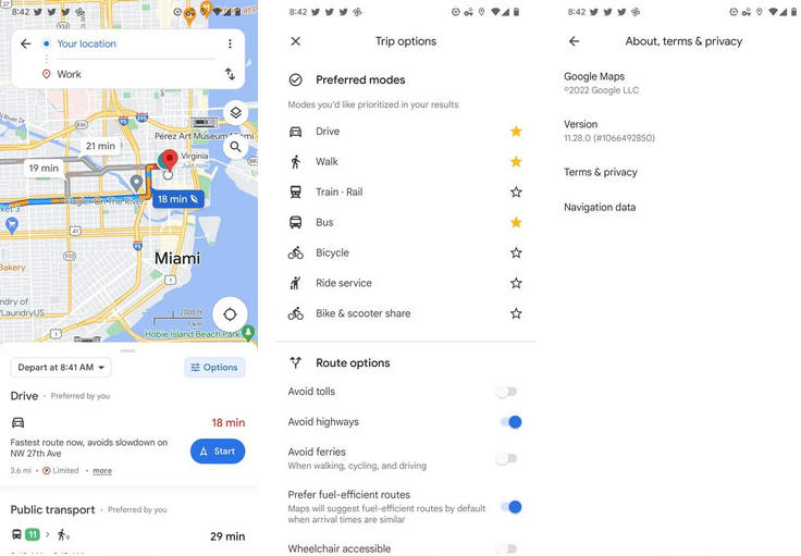 aplikacja Mapy Google Maps beta większa kontrola tryby podróży