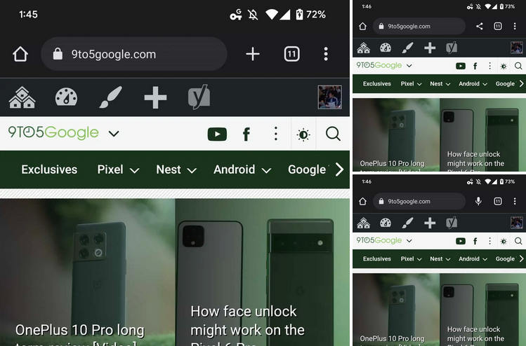 nowy pasek skrótu Google Chrome na Androida