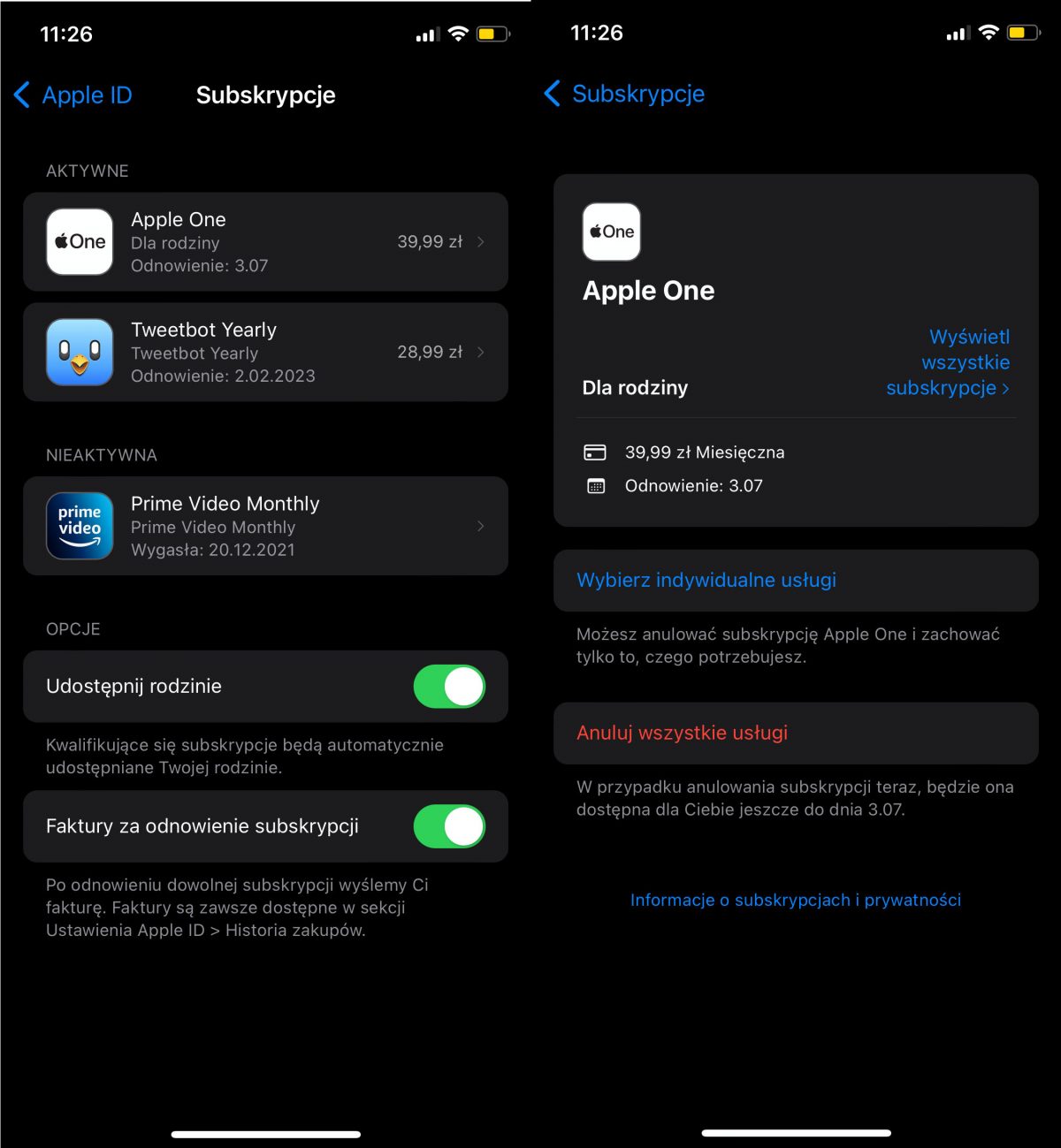 jak usunąć subskrypcje Apple iPhone iOS nowe menu