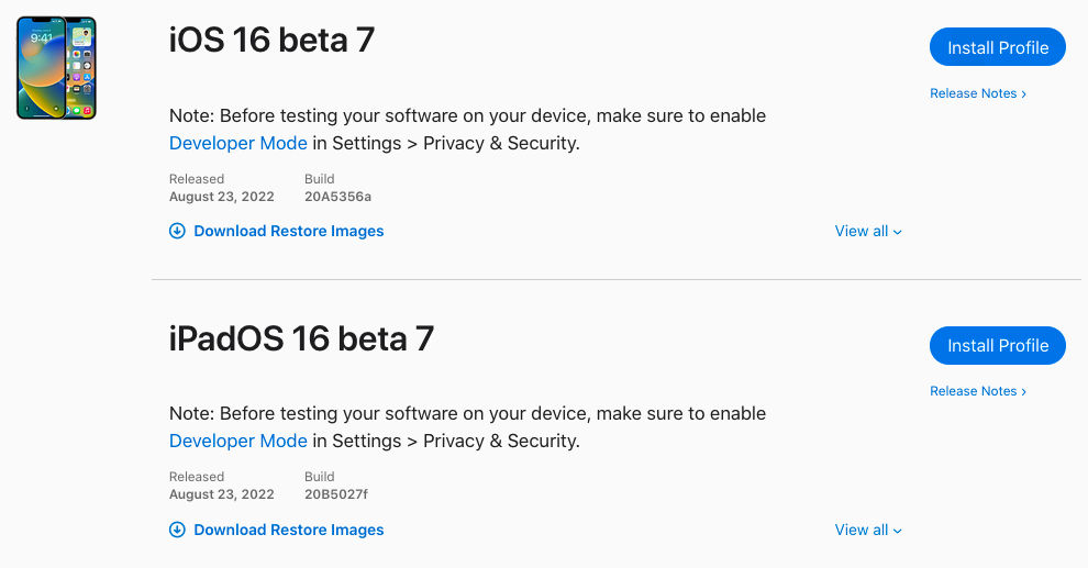 iOS 16 beta 7 Apple iPadOS 16.1 beta