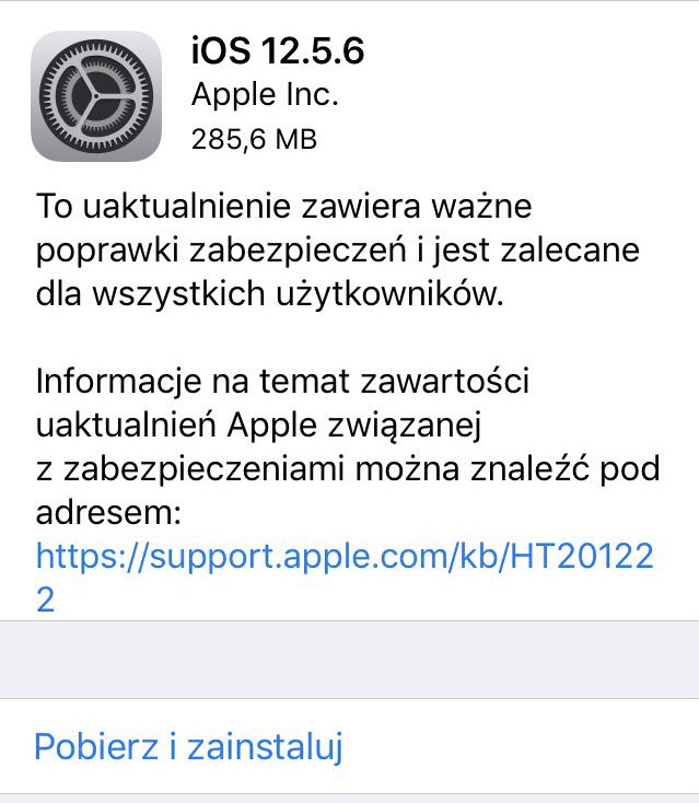 aktualizacja iOS 12.5.6 Apple iPhone