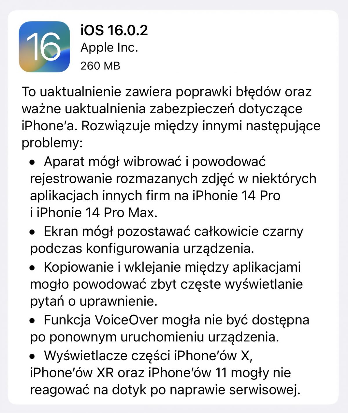 iOS 16.0.2 aktualizacja Apple iPhone co nowego nowości