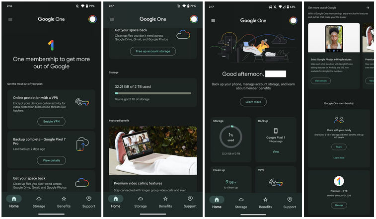 aplikacja Google One Android zmiany nowa karta domowa